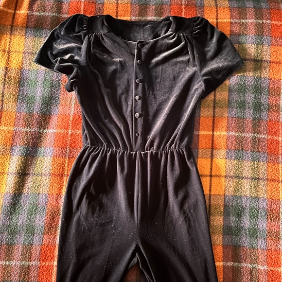 Zara Kids Teal Velvet Buttoned Jumpsuit — Size 13/14 Girls - Picture 6 of 6